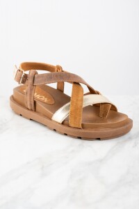 Sandalia Cuero Combinada Marrón