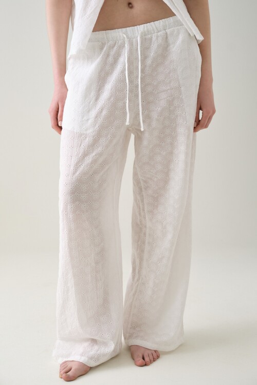 Pantalón Recto Broderie Blanco