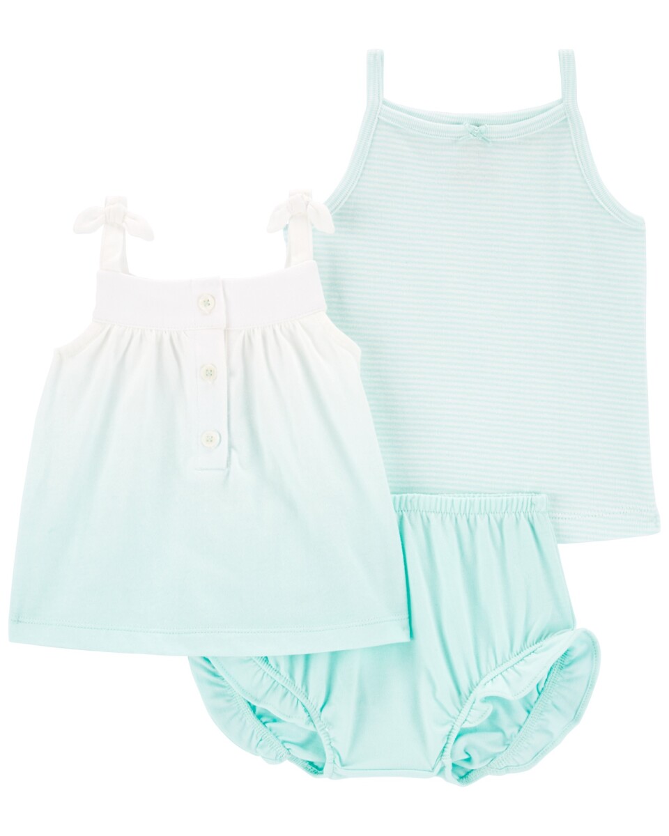Set tres piezas de algodón, short y dos musculosas turquesa 