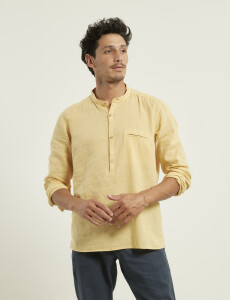012105 CAMISA HARRINGTON LABEL DE LINO Mostaza