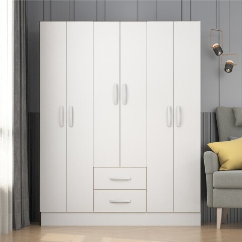 Ropero Armario 6 puertas 2 cajones con estantes y perchero 170 x 134 x 36 cm - Blanco Ropero Armario 6 puertas 2 cajones con estantes y perchero 170 x 134 x 36 cm - Blanco