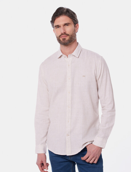 CAMISA DE LINO RAYADA Beige