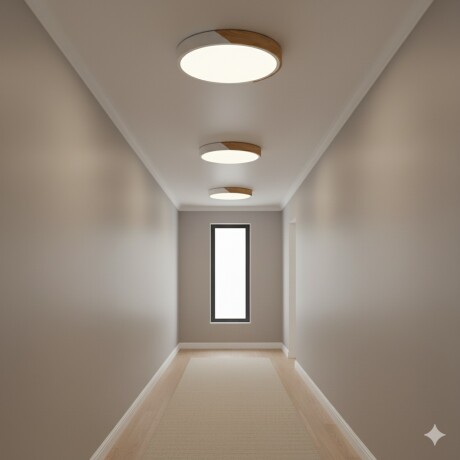 Plafón led circular de madera y aluminio blanco mate Luz cálida