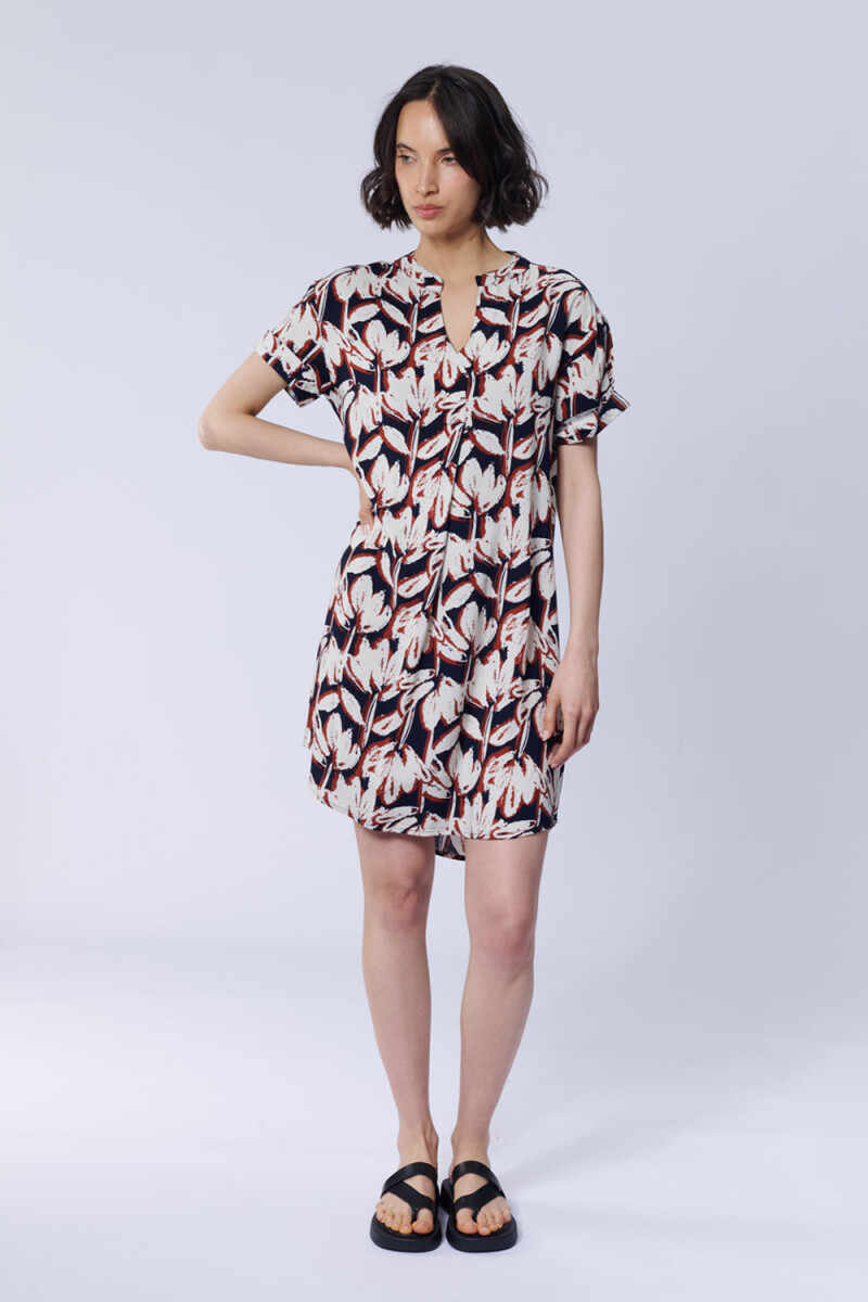Vestido corto camisero Estampado Flores Azul
