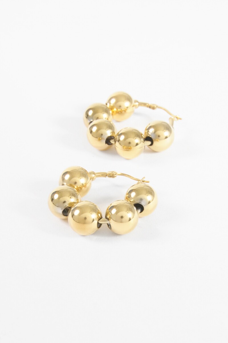 Aros acero pelotitas dorado