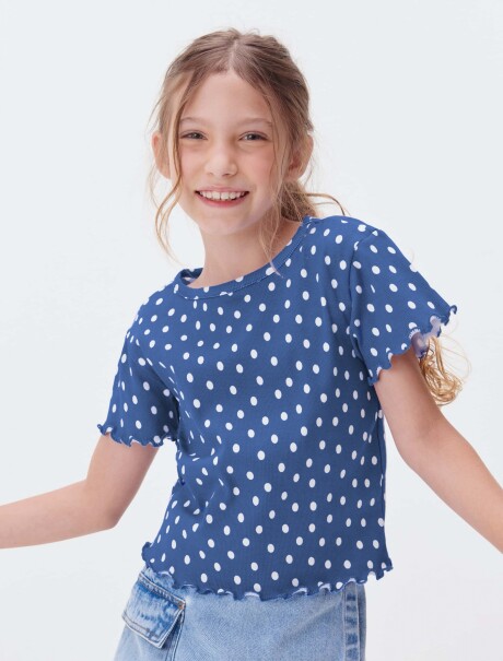 BLUSA MANGA CORTA INFANTIL CON ESTAMPADO AZUL
