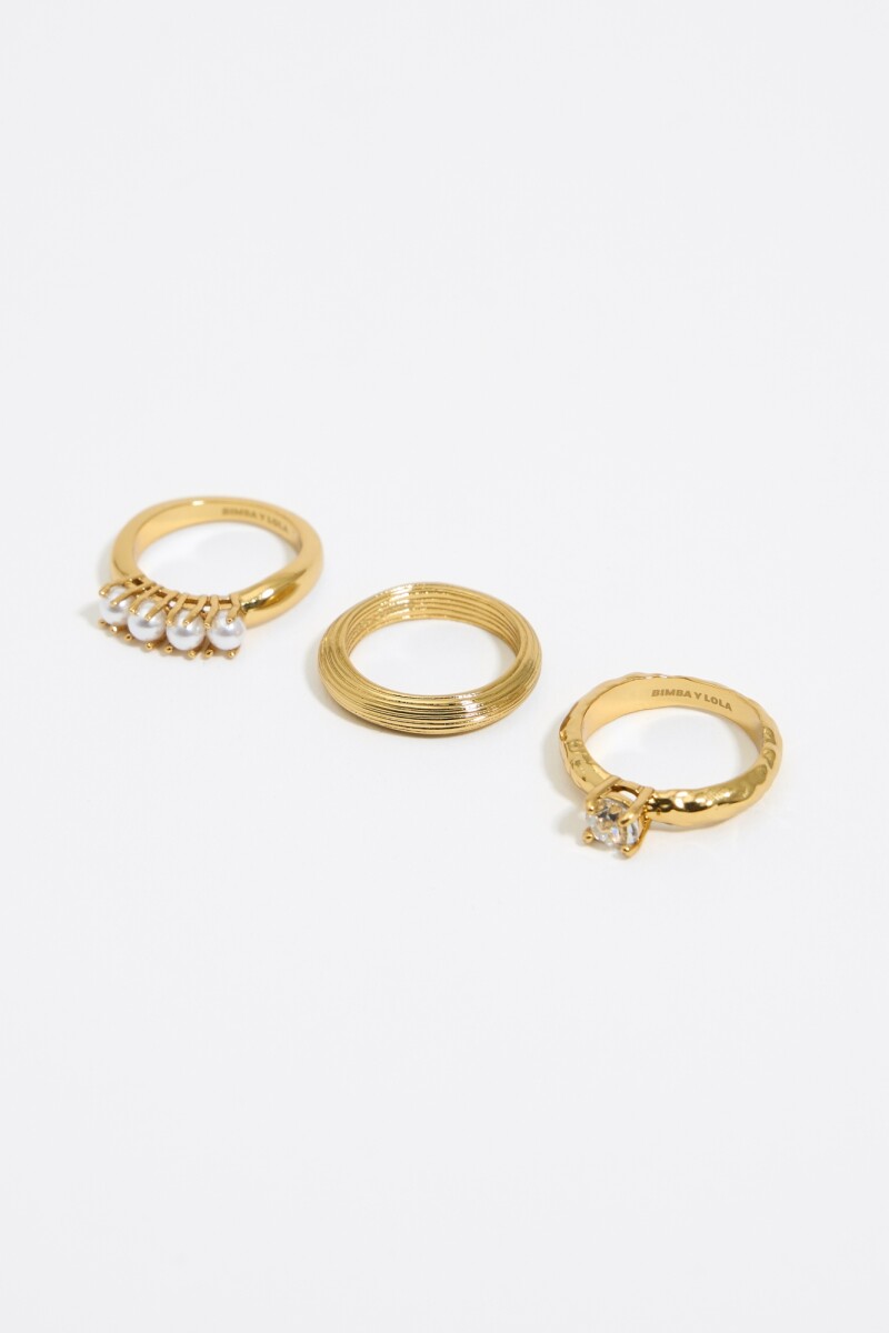 SET DE 3 ANILLOS PERLAS Y CRIS Oro