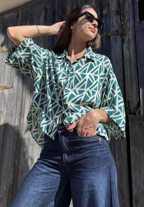 Camisa Flora Estampado turquesa