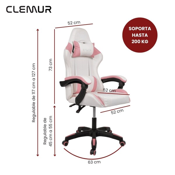 Silla Gamer Ergonomica Escritorio Reclinable Soporta 200kg Blanco con Rosa Silla Gamer Ergonomica Escritorio Reclinable Soporta 200kg Blanco con Rosa