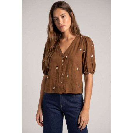 Blusa Viscosa Bordada Marron
