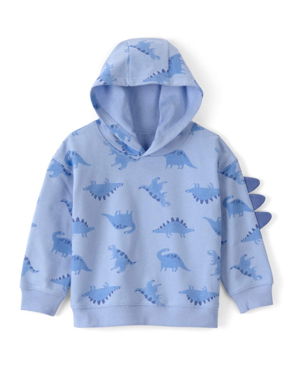 Buzo de algodón, azul, con capucha y espinas, diseño dinos 