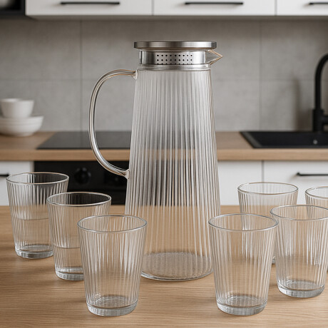Set de vasos y botella de vidrio con tapa metálica 700ml Transparente