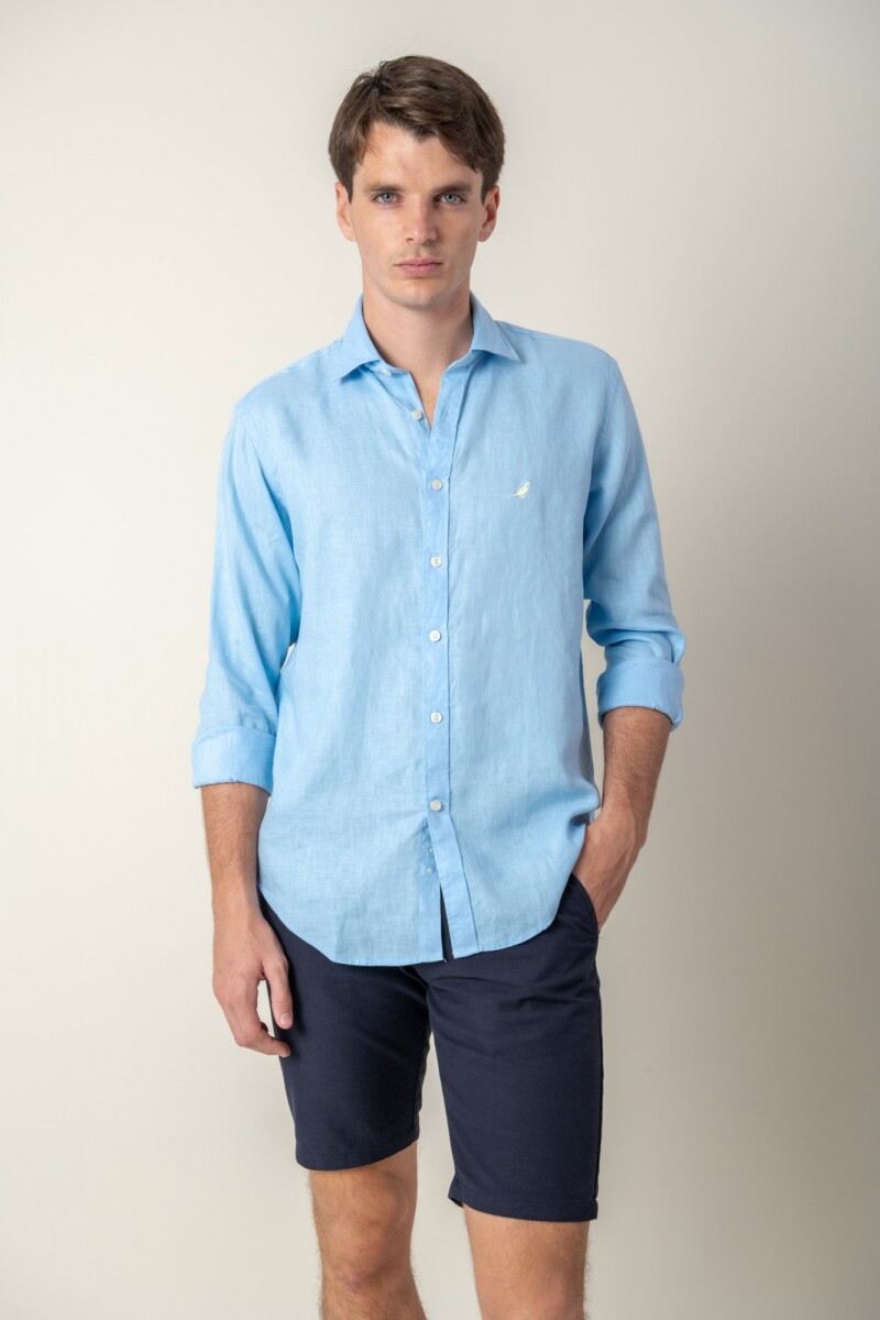 Camisa short collar lino - Celeste 