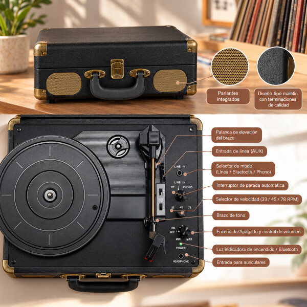 Tocadiscos Bandeja Para Vinilos Bluetooth Con Parlantes R609 BANDEJA VINILO R609 C/BLUETOOTH Y PARLAN