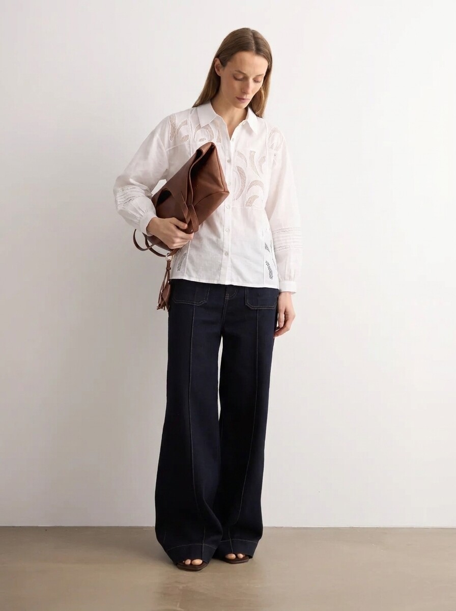 Camisa bordada y calada - blanco 