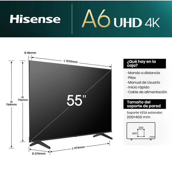 Smart Tv 55" Hisense 4k 55a6n TV 55 HISENSE 4K 55A6N