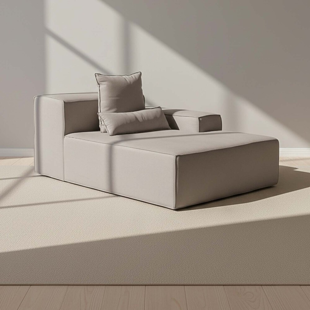 SOFÁ KAI 1 CUERPO TELA GRIS MODULAR CHAISE CON BRAZO DERECHO