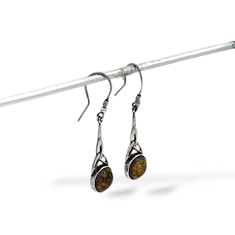 Caravanas pendientes Triangulo tribal - Plata 925 - Ámbar báltico -CA3931 Conpiedra