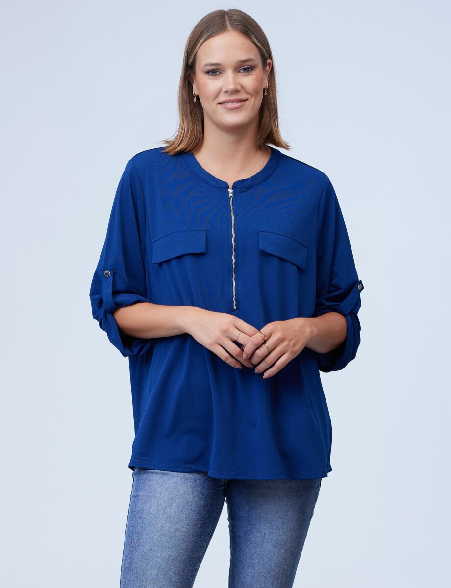 Blusa Oversize Zip - Azul 
