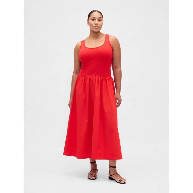 SL MIXED MEDIA DROPWAIST MAXI DRESS RED