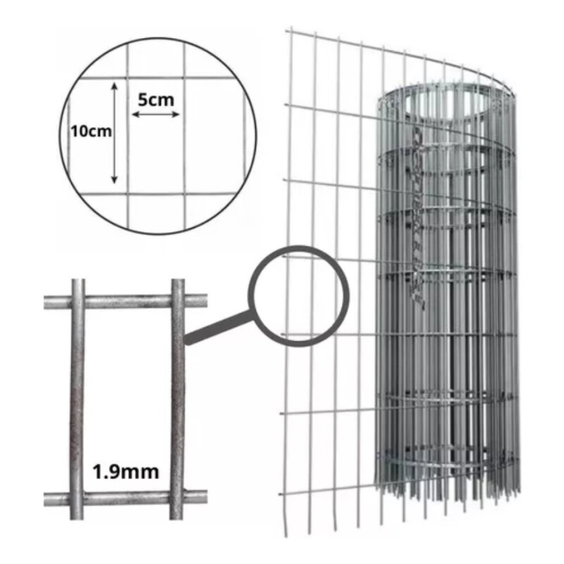 Tejido Malla Electrosoldada Galvanizada 1.99mm 1.0 X 20 Mts Gris