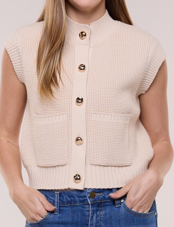 Chaleco Abotonado Tejido Waffle BEIGE