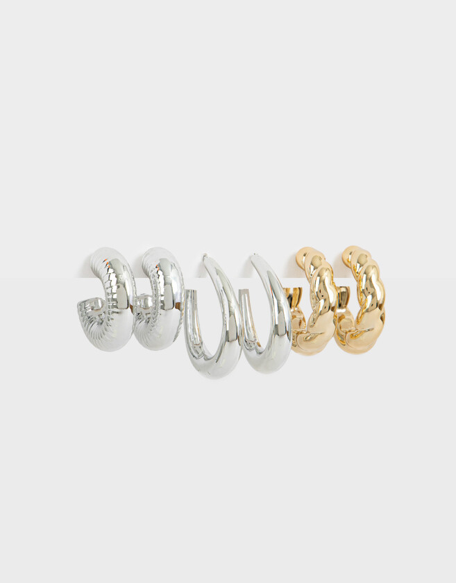 Aros Argollas Set Chunky Edition Set De Argollas Chunky - Combinacion Bicolor