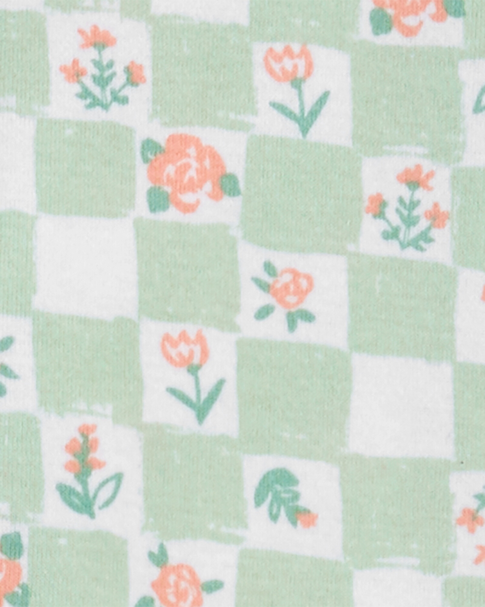 Pijama una pieza de algodón con pie, diseño floral y cuadriculado. Talles 2-5T Sin color