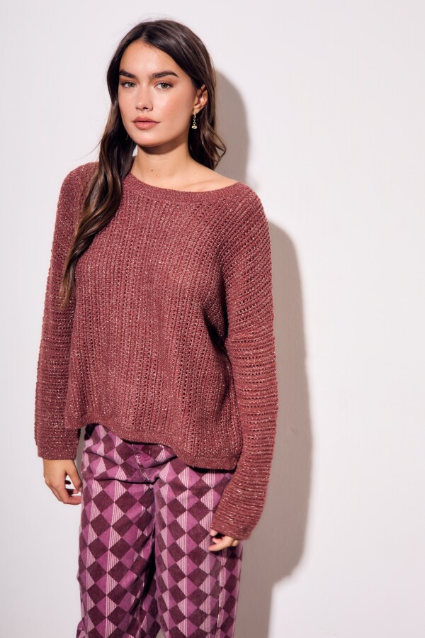 Sweater Texturado Lurex Bordeaux