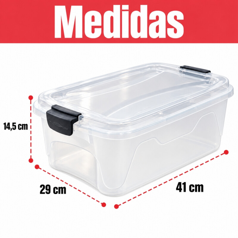 Set x3 Caja organizadora 10 lts de plástico reforzada TRANSPARENTE