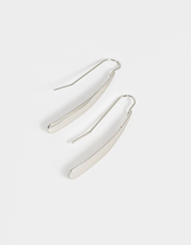 Aros Colgantes Largos Chapon Aros Largos Barrita Metal - Plateado