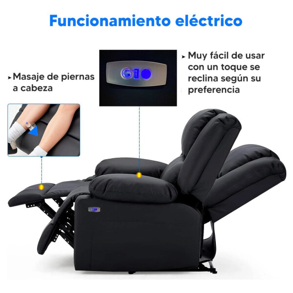 Sofá Sillón 2 Cuerpos Reclinable Masajeador Electrico Living Color Variante Negro