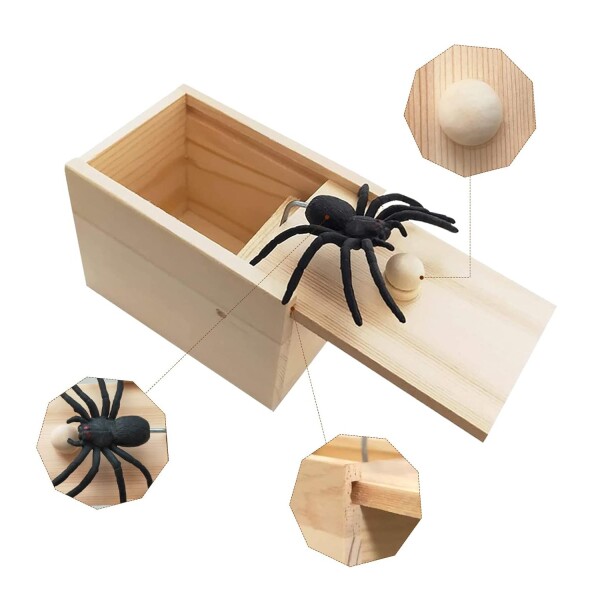 Caja Madera Sorpresa Araña Falsa Escondida Para Bromas Variante Modelo Madera