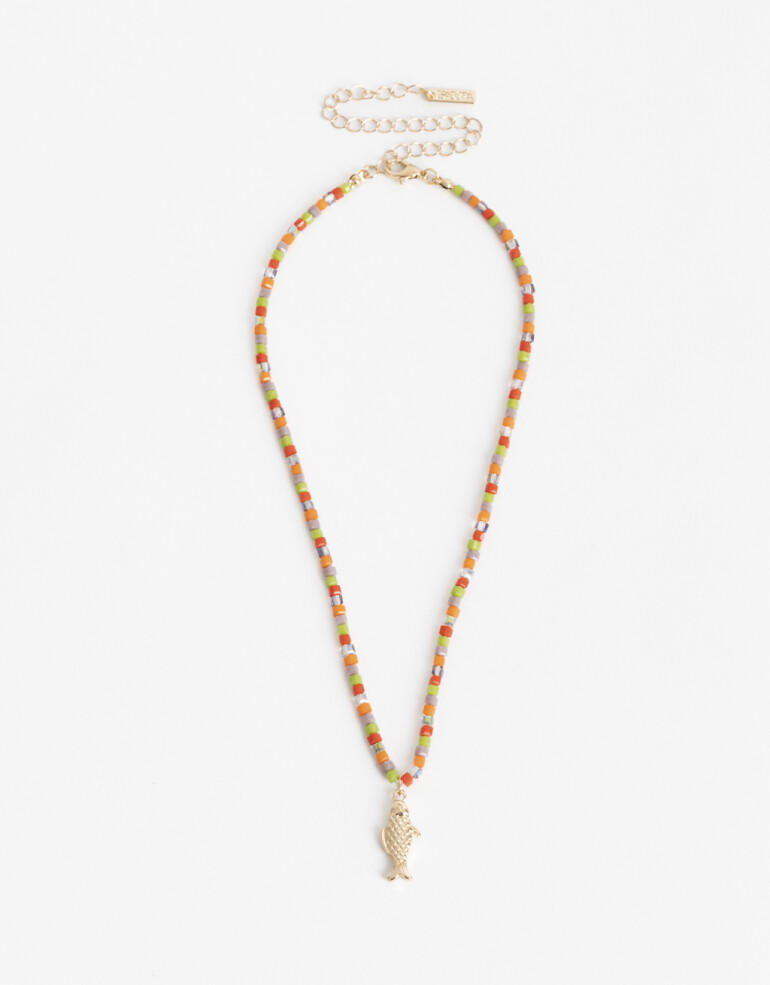 Collares Cortos Color Collar Corto Beads Y Dije Pez - Dorado