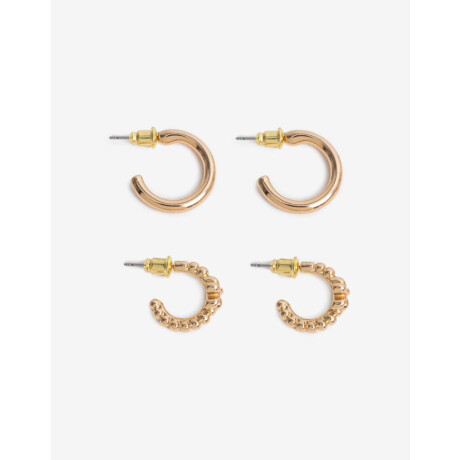 Set De 2 Pares De Argollas De Metal Bañado En Oro Dorado