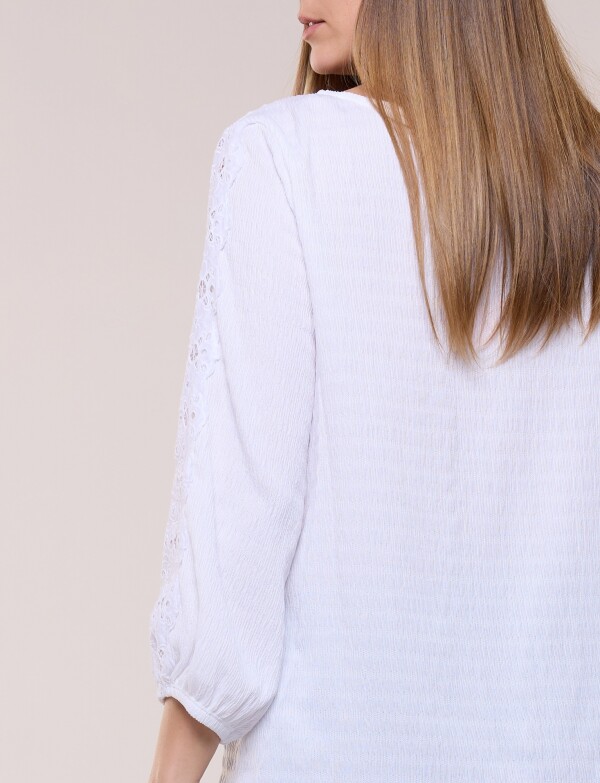 Blusa Crepe Broderie Calado BLANCO