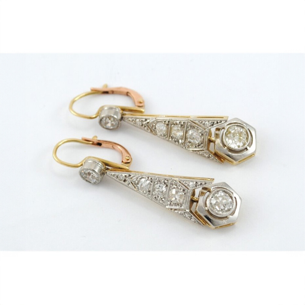 Caravanas Antiguas Platino, Oro 18K Y Brillantes Caravanas Antiguas Platino, Oro 18K Y Brillantes