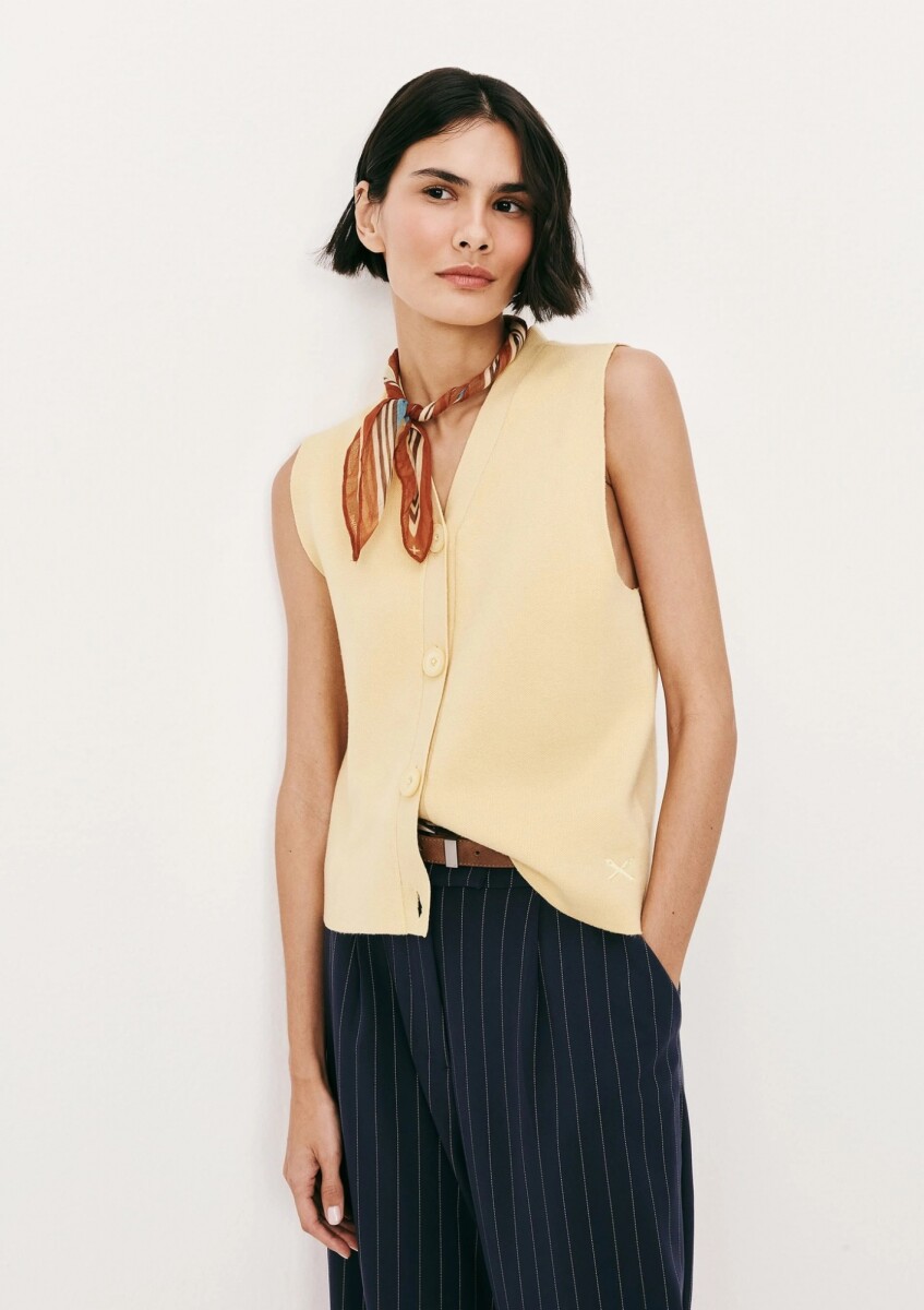 CHALECO DE PUNTOS CUELLO EN V - AMARILLO 