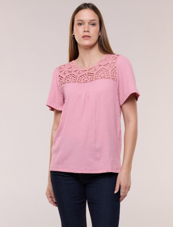 Blusa Canesú Crochet Calado ROSA