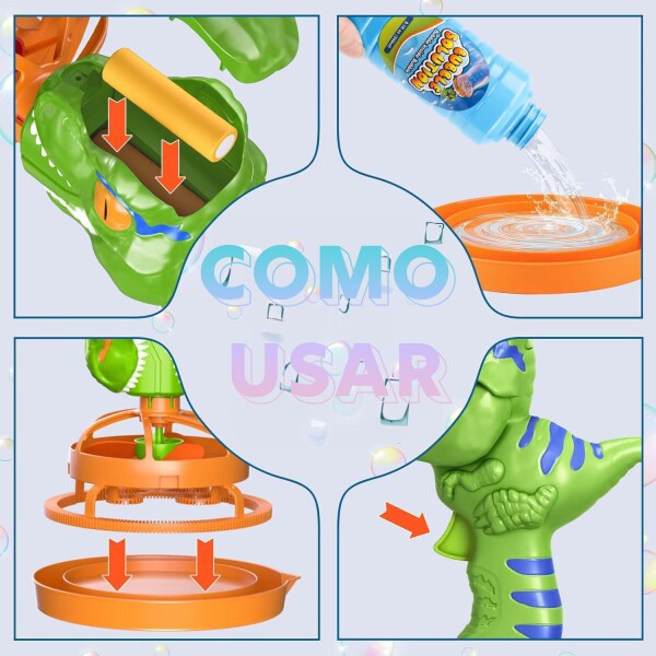 Pistola Burbujero Lanza Burbujas Dinosaurio Infantil Niños Variante Color Verde