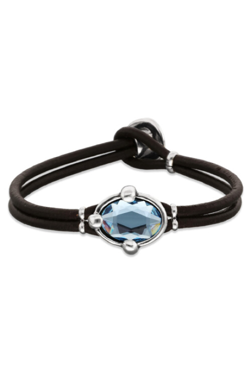 PULSERA DE CUERO CON CRISTAL FACETADO AZUL Pulsera