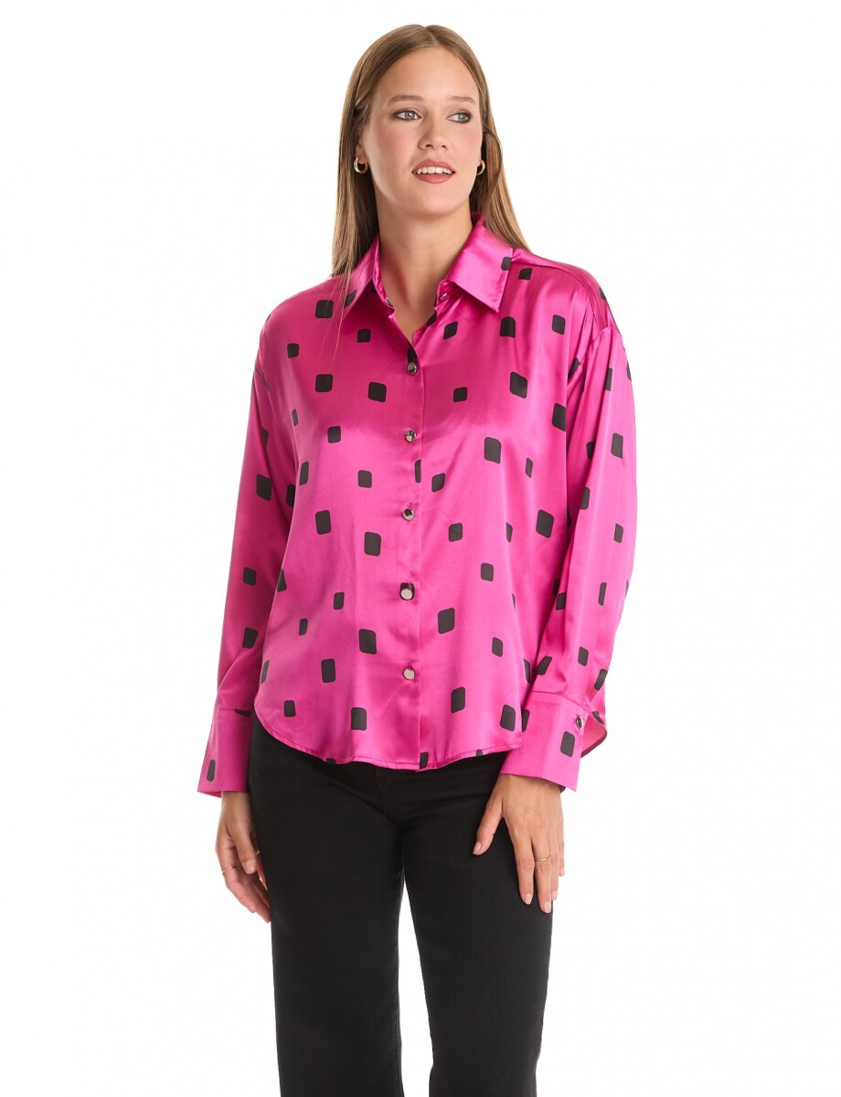 Camisa Seda Printed - Fucsia 