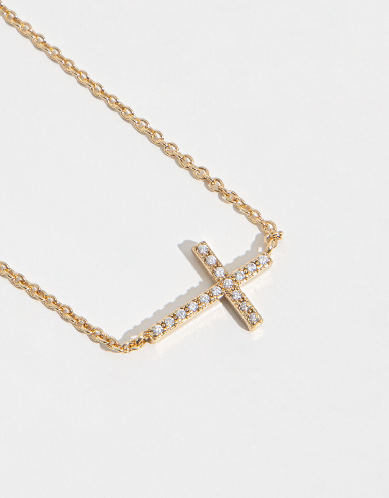 Cadena Corta con Dije Strass Collar Con Dije De Cruz - Dorado
