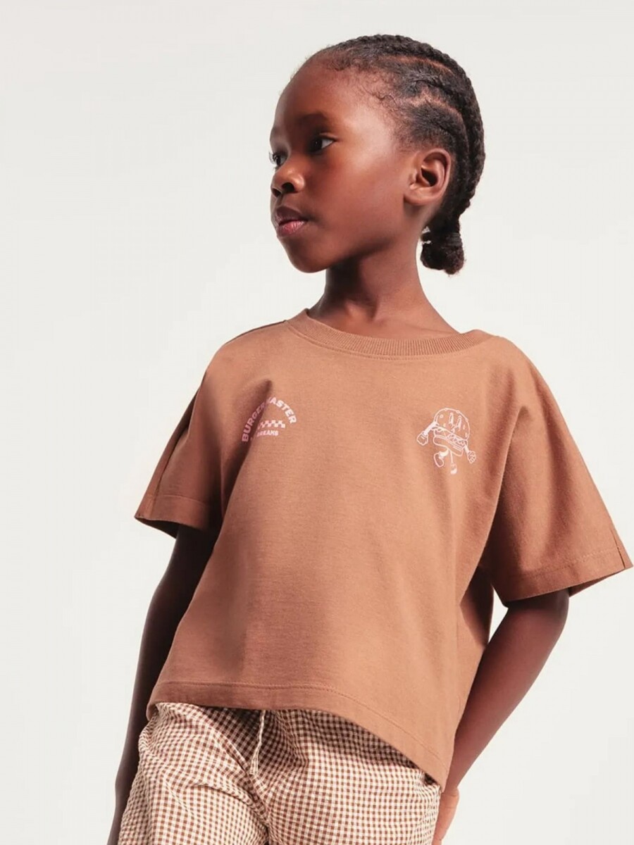 CAMISETA INFANTIL MANGA CORTA CON ESTAMPAS - MARRÓN 