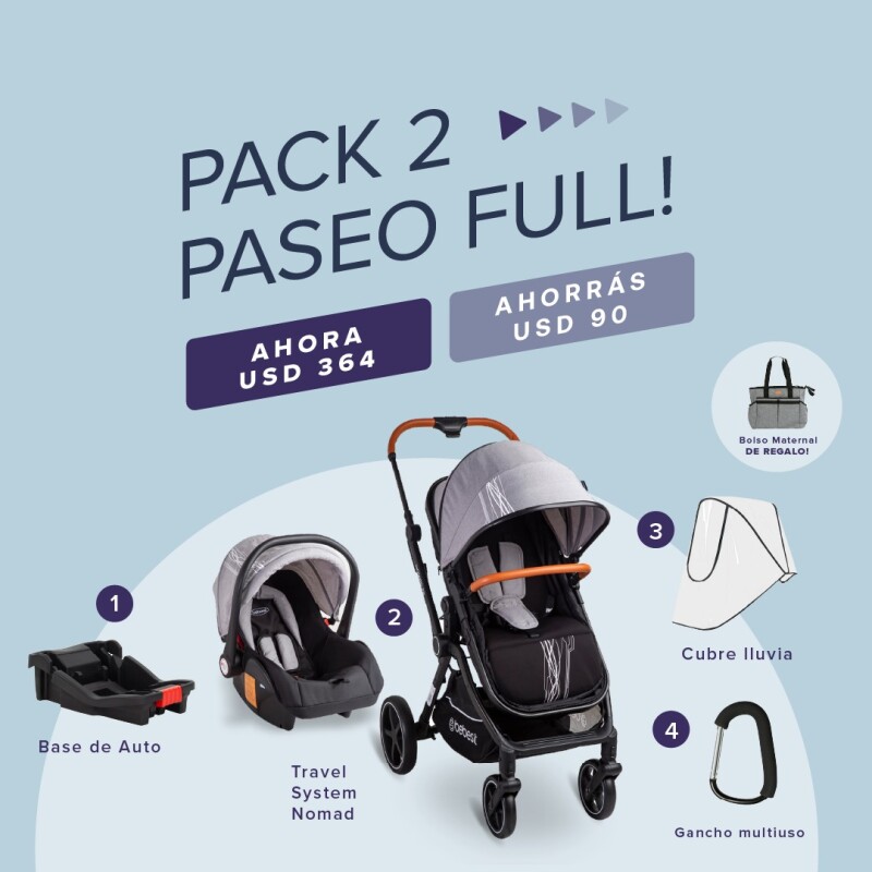 Pack Paseo 2: Nomad + Base de Auto + Cubre Lluvia + Gancho Multiuso + Bolso de Regalo Pack Paseo 2: Nomad + Base de Auto + Cubre Lluvia + Gancho Multiuso + Bolso de Regalo