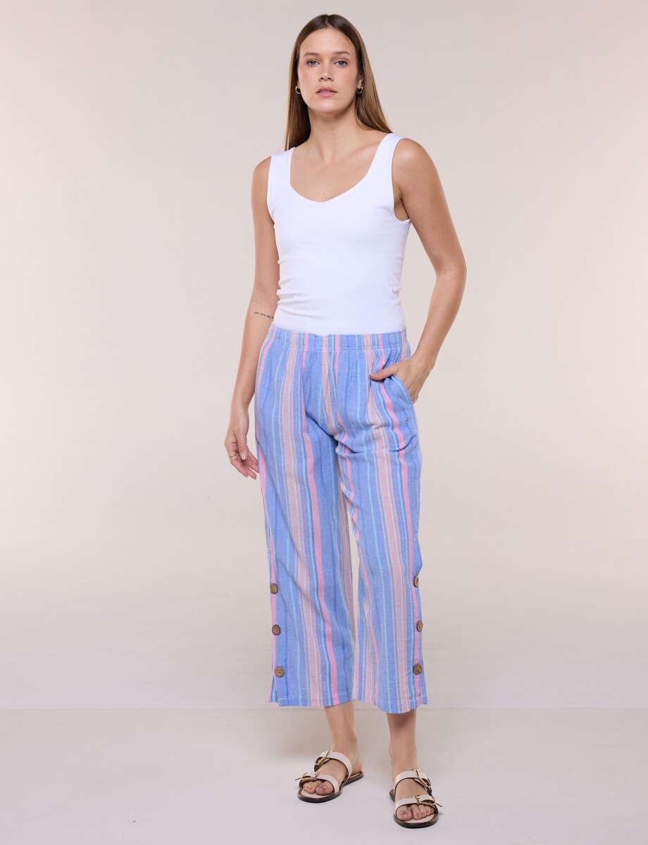 Pantalón Con Aberturas Laterales - Celeste/multi 