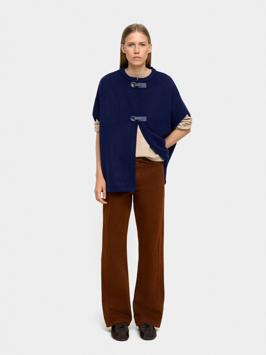 Poncho De Punto Con Hebillas azul-marino