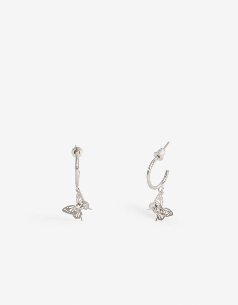 Aros Argollas Metal Aros Argolla Metal Mariposa - Plateado Rodio