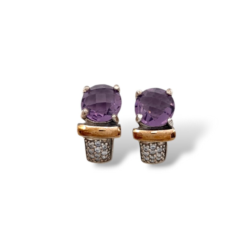 Caravanas Vintage Amatista-Plata y oro-Amatista y Zirconia-CA5135 conpiedra