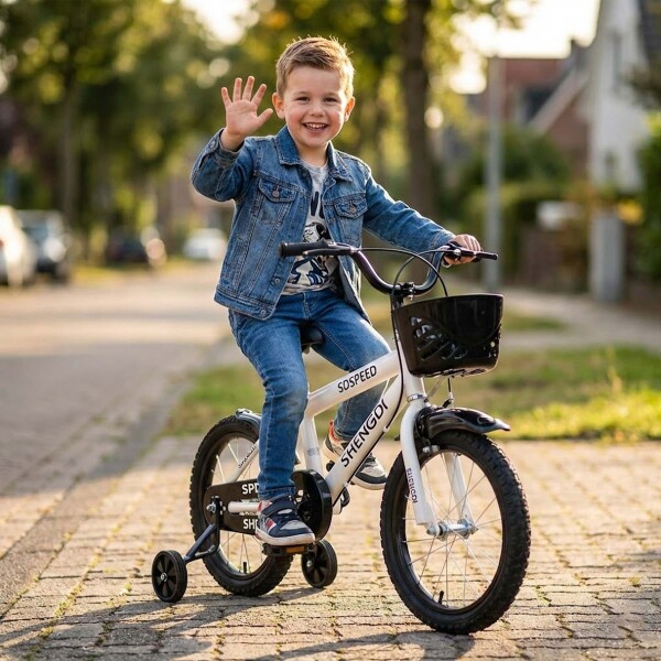 Bicicleta Infantil Shengdi R16 Canasto Parrilla Guardabarros Blanco 1
